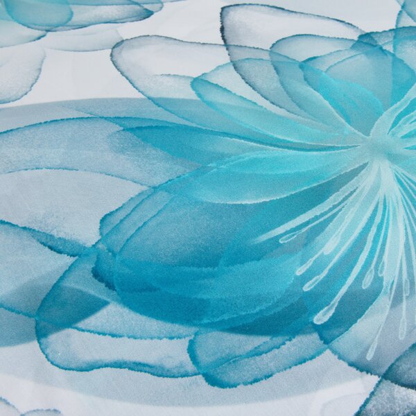 Completo Lenzuola In Percalle Sea Flower Matrimoniale - 250X290 175X205 + 2 Federe 50X80 Mirabello Floreale Turchese Caleffi