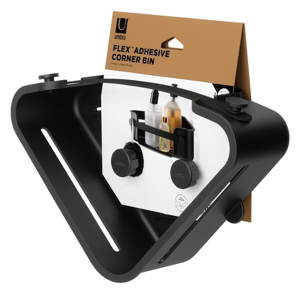 Mensola da bagno senza foratura/ad angolo nera in plastica Flex Adhesive – Umbra