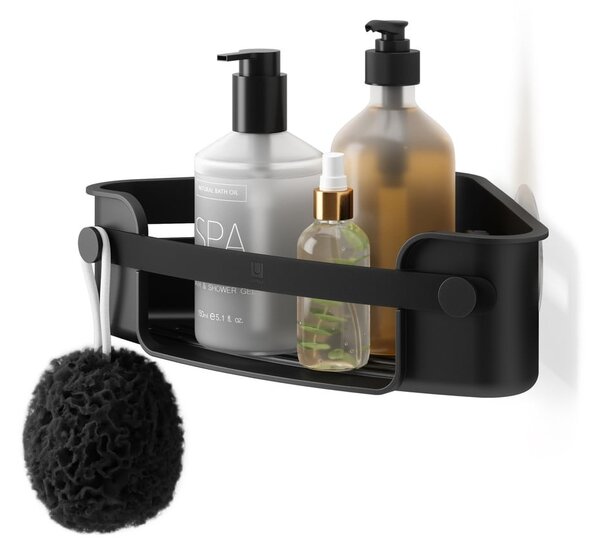Mensola da bagno senza foratura/ad angolo nera in plastica Flex Adhesive – Umbra