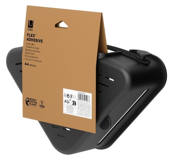 Mensola da bagno senza foratura/ad angolo nera in plastica Flex Adhesive – Umbra