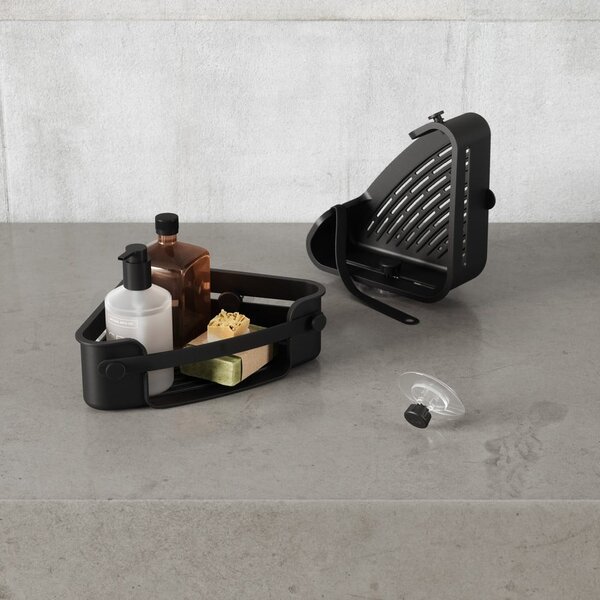 Mensola da bagno senza foratura/ad angolo nera in plastica Flex Adhesive – Umbra