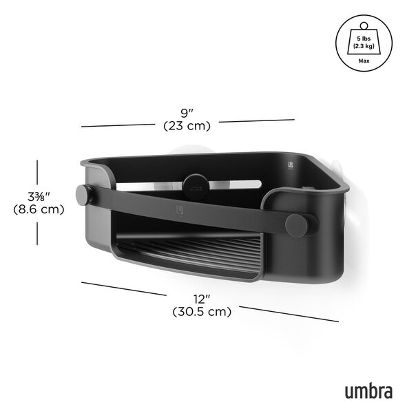 Mensola da bagno senza foratura/ad angolo nera in plastica Flex Adhesive – Umbra