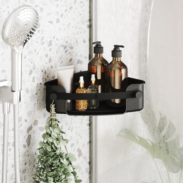 Mensola da bagno senza foratura/ad angolo nera in plastica Flex Adhesive – Umbra