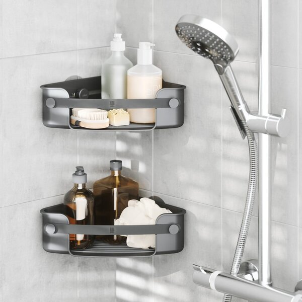 Mensola da bagno senza foratura/ad angolo nera in plastica Flex Adhesive – Umbra