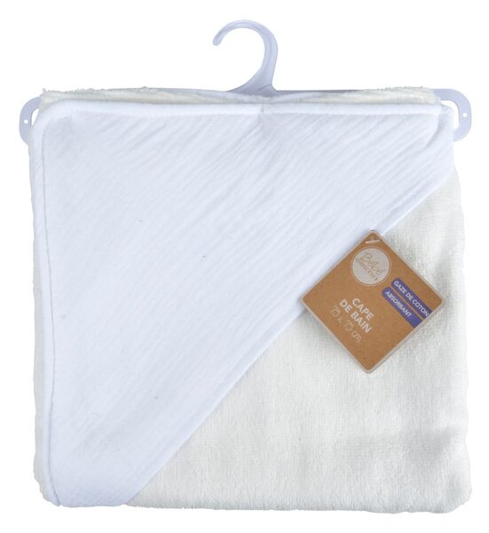 Asciugamano in mussola bianca con cappuccio 75x75 cm - Bébé Douceur