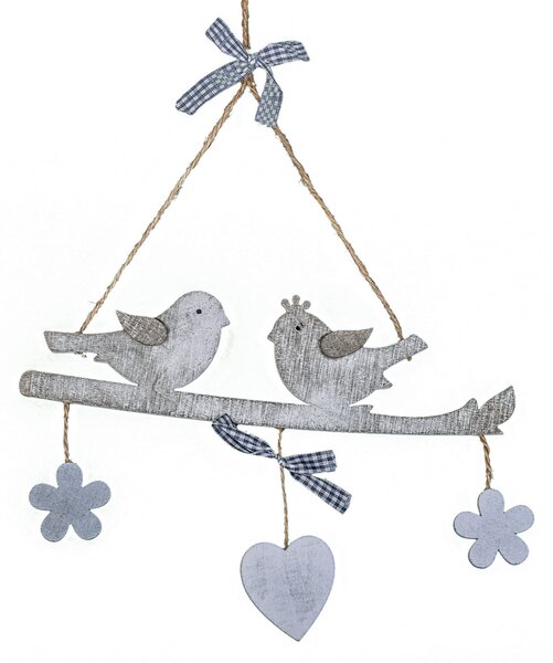 Set 12 Coppie di Uccellini su Base da Appendere H 35 cm