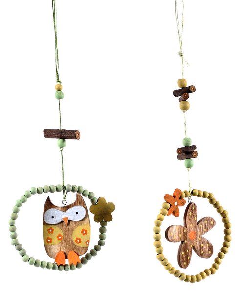 Set 12 Decori con Gufo e Fiore da Appendere H 29 cm