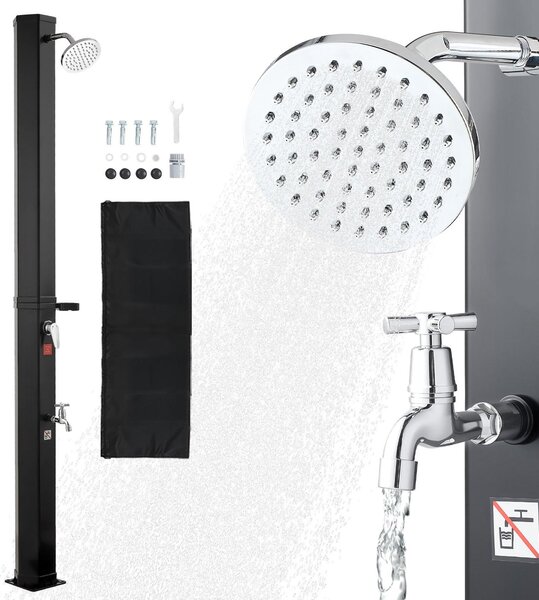 Doccia solare - Doccia da giardino/piscina - Serbatoio acqua 35 L - Altezza 216 cm - Acqua calda e fredda - Con portasapone - Indipendente - Nero