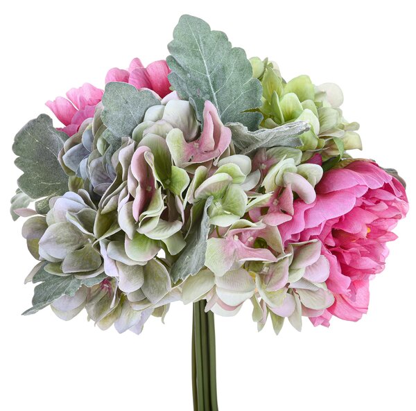 Set 2 Bouquet Artificiali di Peonie e Ortensie H 28 cm