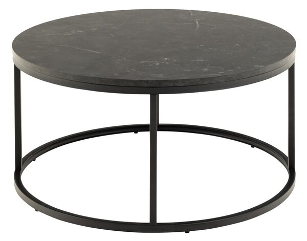 Tavolino rotondo nero con piano effetto marmo ø 80 cm Spiro - Actona