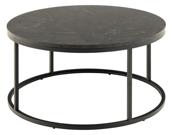 Tavolino rotondo nero con piano effetto marmo ø 80 cm Spiro - Actona