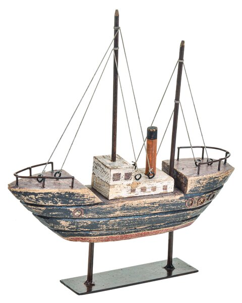 Set 2 Modellini Barca Legno Anticata 23,5 H 25 cm