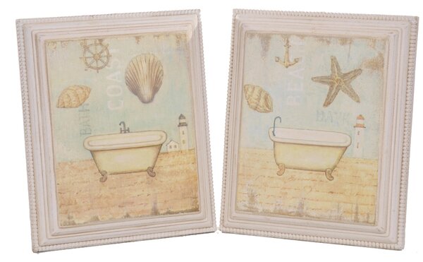 Set 2 Quadri con Vasca da Bagno H 31 cm