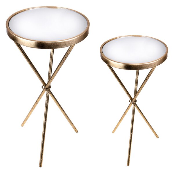 Set 2 Tavolini Rotondi 36 x 71 cm Specchio