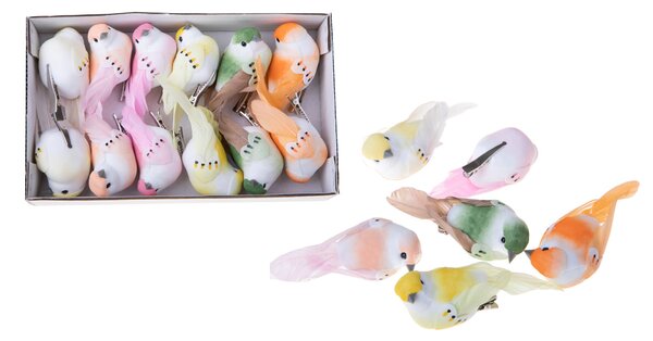 Set 24 Uccellini con Clip Larghezza 10 cm