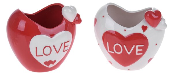 Set 2 Vasi a Forma di Cuori con Scritta Love H 13 cm