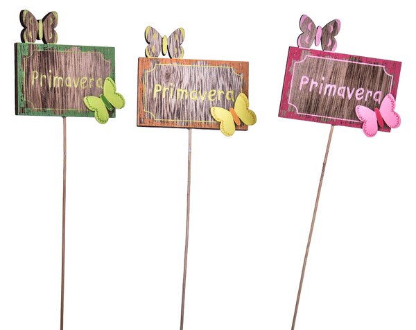Set 24 Rami in Legno Legno Primavera con Farfalle H 27,5 cm
