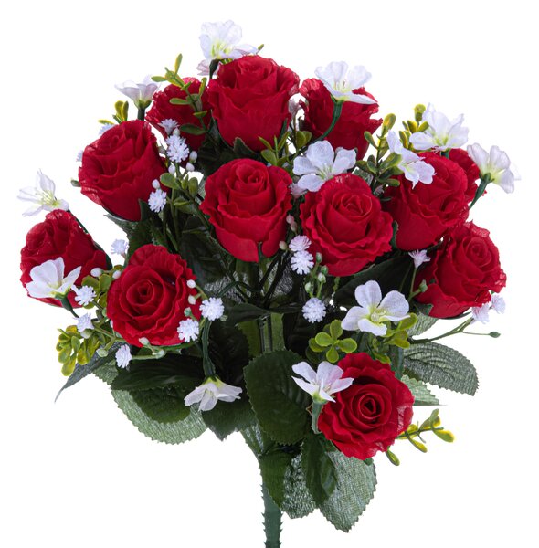 Set 3 Bouquet Artificiali di Rose e Gipsophila H 33 cm