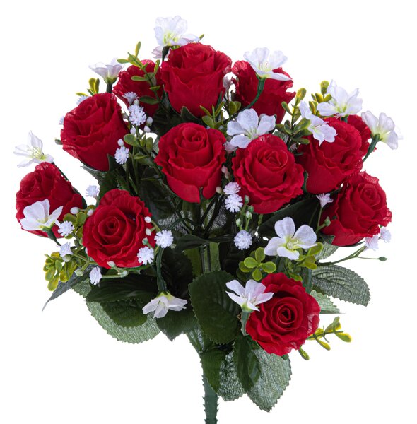 Set 3 Bouquet Artificiali di Rose e Gipsophila H 33 cm