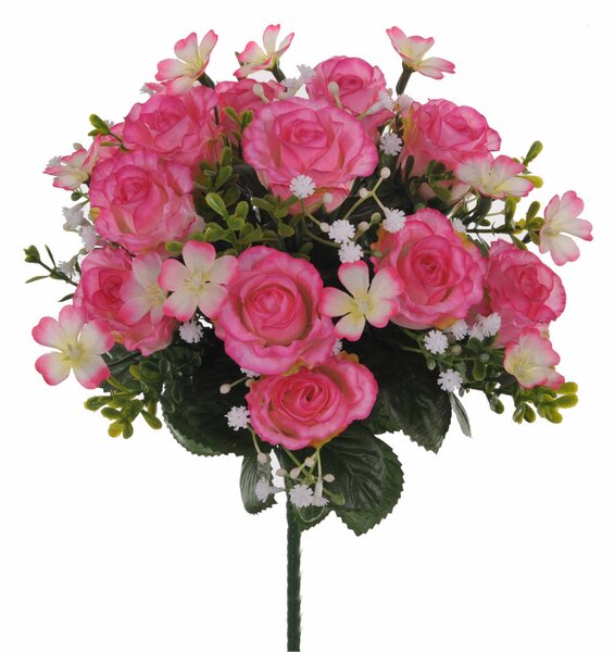 Set 3 Bouquet Artificiali di Rose e Gipsophila H 33 cm