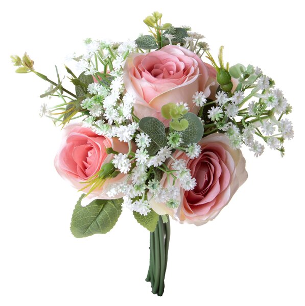 Set 3 Bouquet Artificiali Rose Gypsophila 32 cm