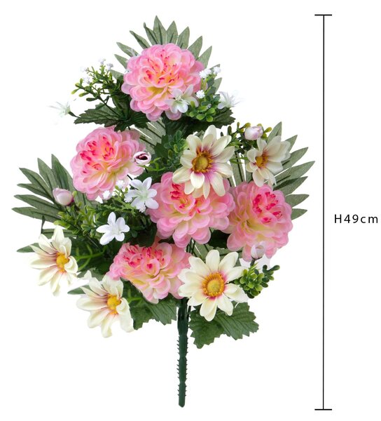 Set 3 Fiori Artificiali Frontale Dalia Margherita x12 49 cm