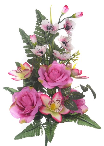 Set 4 Bouquet Artificiali Frontale di Rose e Cattleya da 9 Fiori H 59 cm