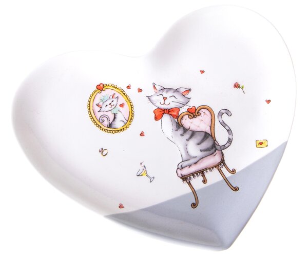 Set 4 Piatti a Forma di Cuori con Decori Larghezza 19,5 cm