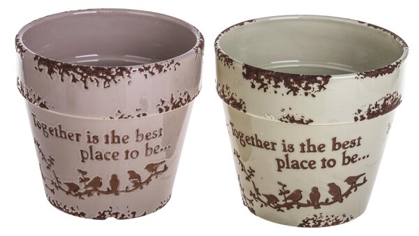 Set 4 Vasi Cesti in Ceramica con Scritta Larghezza 12 cm
