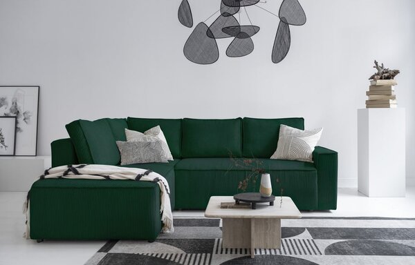 Divano letto angolare in velluto a coste verde scuro Brave Dave - Miuform