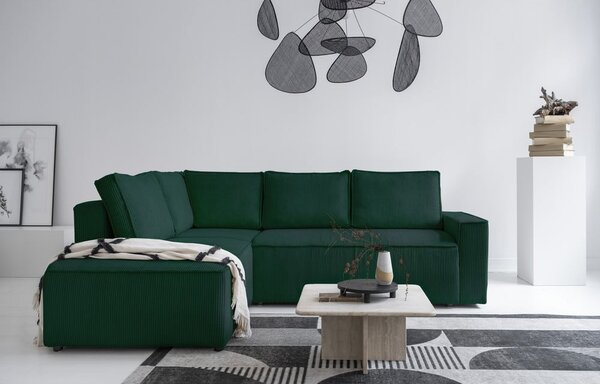 Divano letto angolare in velluto a coste verde scuro Brave Dave - Miuform