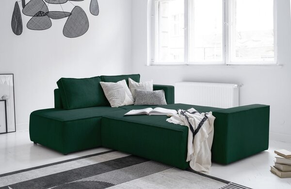 Divano letto angolare in velluto a coste verde scuro Brave Dave - Miuform