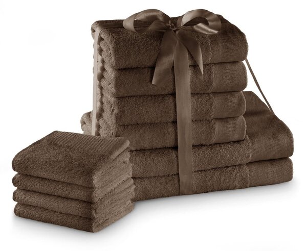 Set di asciugamani per viso e corpo tipo terry marroni in cotone 10 pz Amari – Restilo