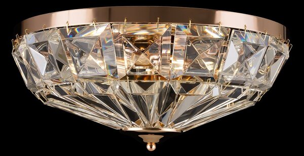 Plafoniera Contemporanea Facet Metallo Oro 4 Luci Diffusori Vetro