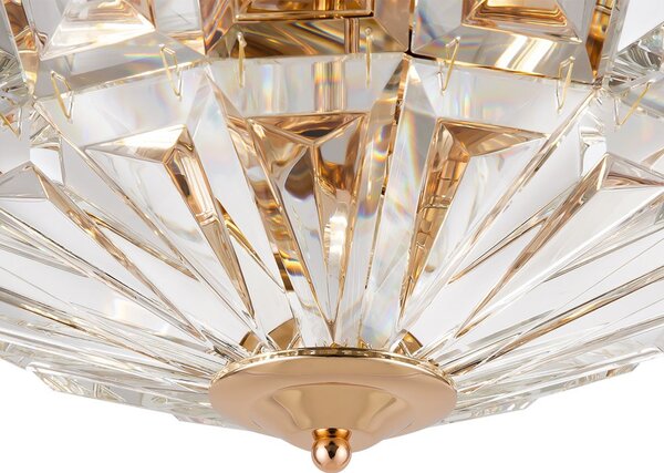Plafoniera Contemporanea Facet Metallo Oro 4 Luci Diffusori Vetro