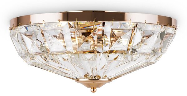 Plafoniera Contemporanea Facet Metallo Oro 4 Luci Diffusori Vetro