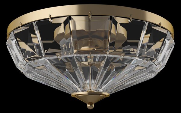 Plafoniera Contemporanea Facet Metallo Oro 4 Luci Diffusori Vetro