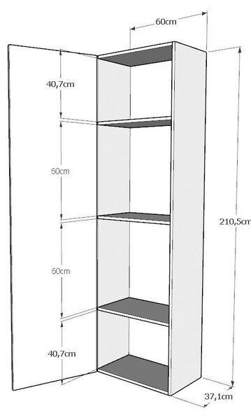 Mobile Alto Soggiorno 60x210,3x39,5 cm 1 Anta Bianco Frassino