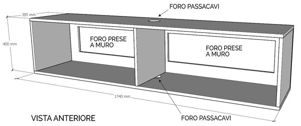 Mobile Pensile TV con Anta a Ribalta e Foro Passacavi 173,6x40x39,5 cm Noce