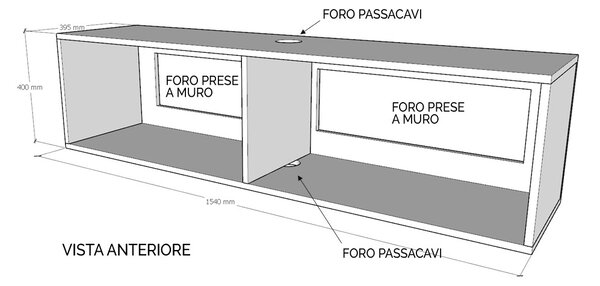 Mobile Pensile TV con Anta a Ribalta e Foro Passacavi 153,6x40x39,5 cm Quercia Naturale