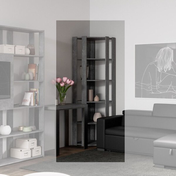 Libreria Angolare Moderna 5 Ripiani 60,3x60,3x205 cm in nobilitato Cemento