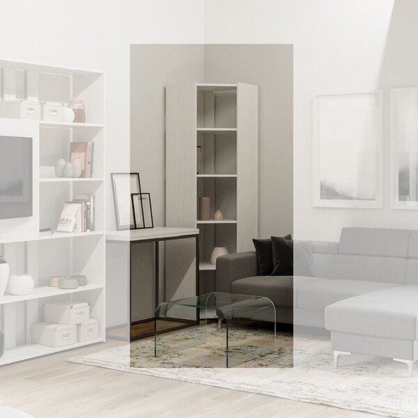 Libreria Angolare Moderna 5 Ripiani 60,3x60,3x205 cm in nobilitato Bianco