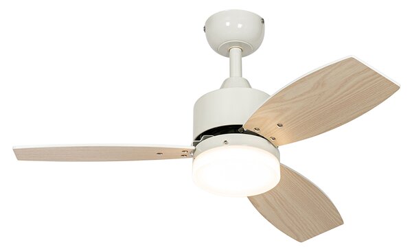 Ventilatore da soffitto per esterni bianco con stampa legno 91,3 cm con LED dimmerabile con telecomando IP44 - Toledo
