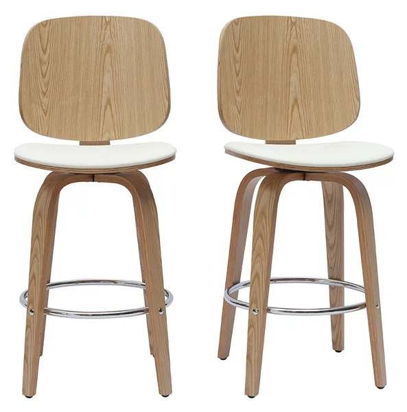 Sgabelli da bar design girevoli bianco e legno chiaro H66 cm (set di 2) BECK