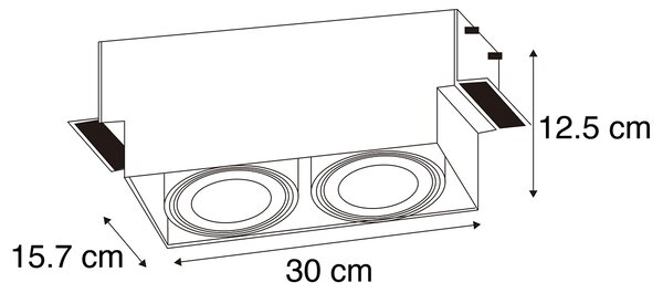 Set di 6 faretti incassati neri GU10 AR111 senza cornice a 2 luci - Oneon
