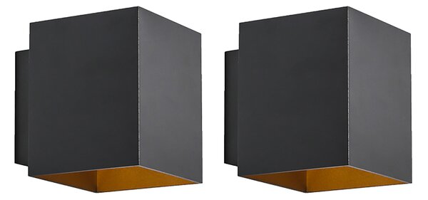 Set di 2 lampade da parete di design quadrato nero e oro - Sola