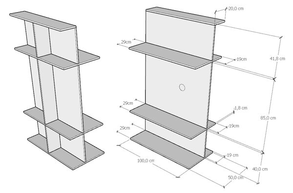 Porta TV a Parete 100x50x170,4 cm con 3 Ripiani Loki A Antracite Spatolato