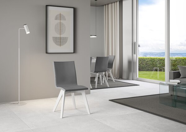 Sedia 52x52x87 cm Trudy gambe bianche in Similpelle Grigio