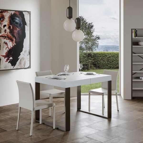 Tavolo Allungabile 120-224x90x77 cm Tecno Bianco Frassino Telaio Antracite