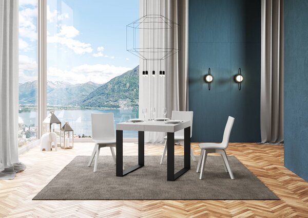 Tavolo Allungabile 90-246x90x77 cm Tecno Premium Bianco Frassino Telaio Antracite